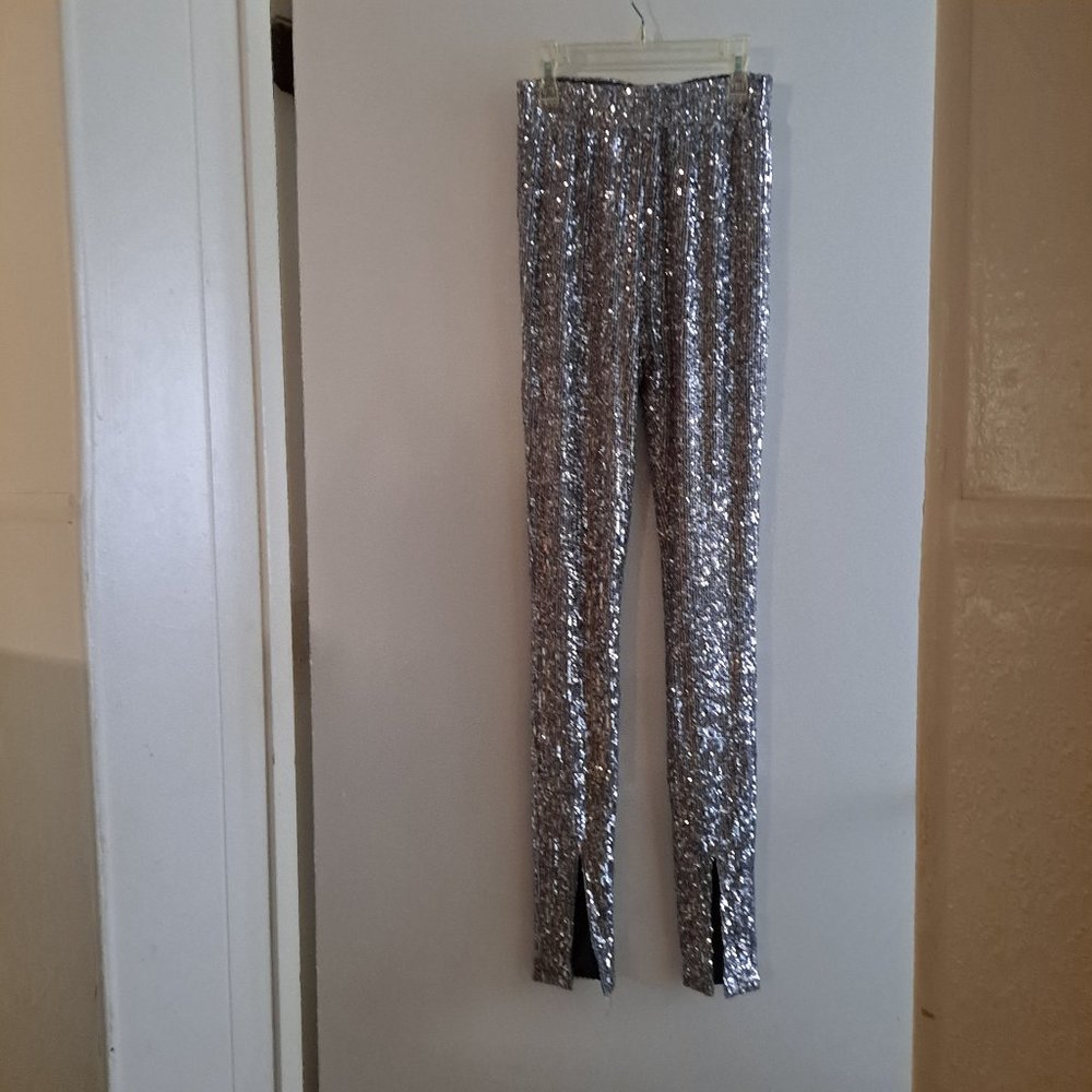 Silver Sequin Straight Leg Pants NWT